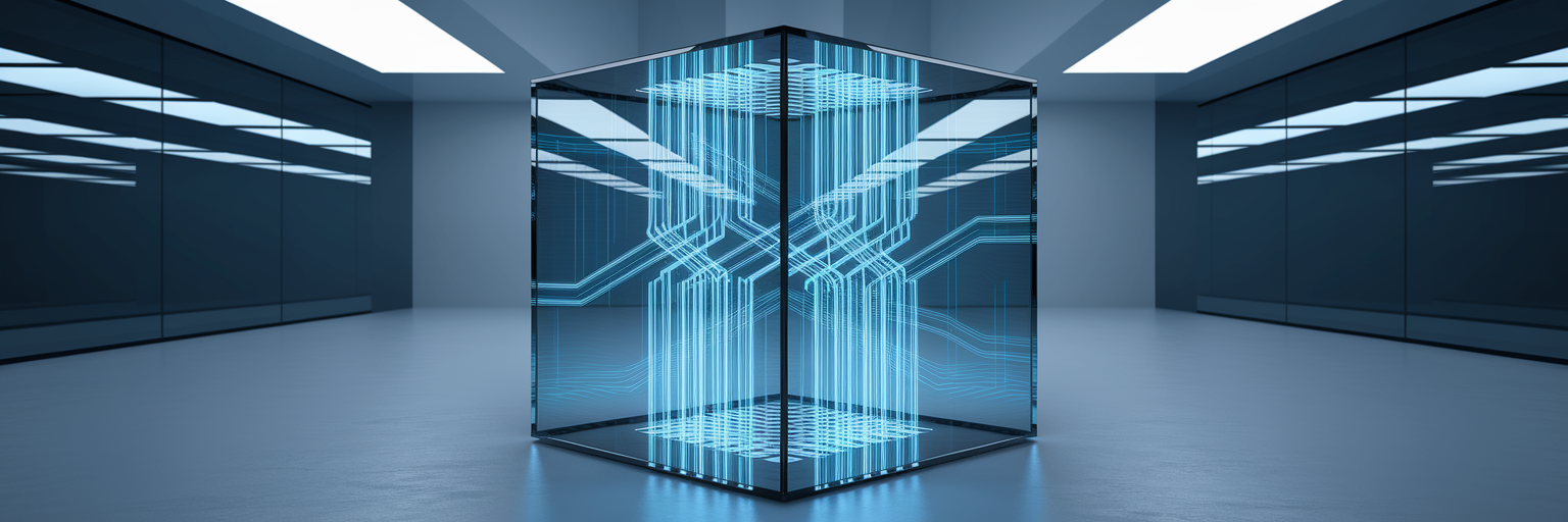 Glowing cube representing secure cloud data.