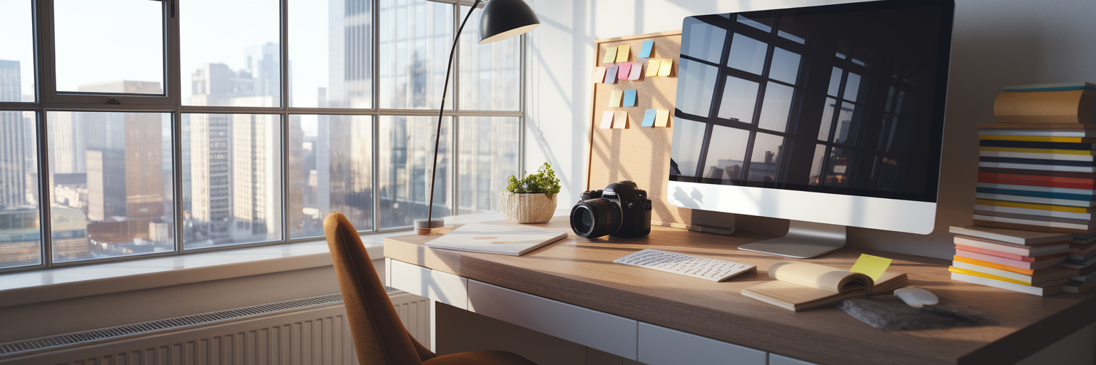 Organized freelancer home office workspace.