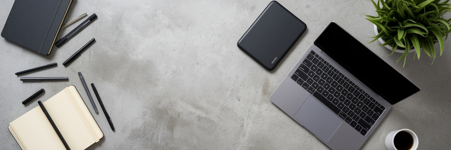 Organized creative professional's desk setup.