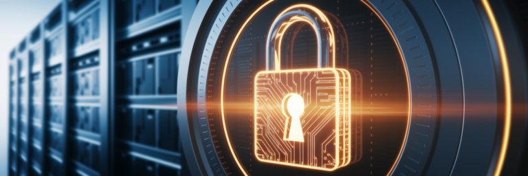 Digital lock symbolizing cloud data encryption.