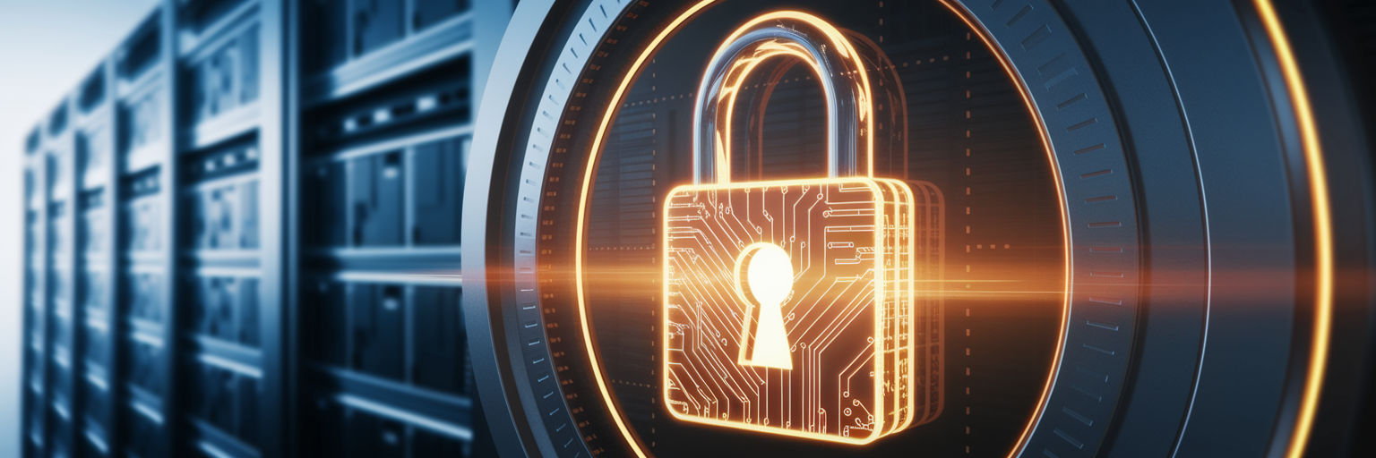 Digital lock symbolizing cloud data encryption.