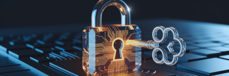 Glowing crystalline lock representing digital IP security.