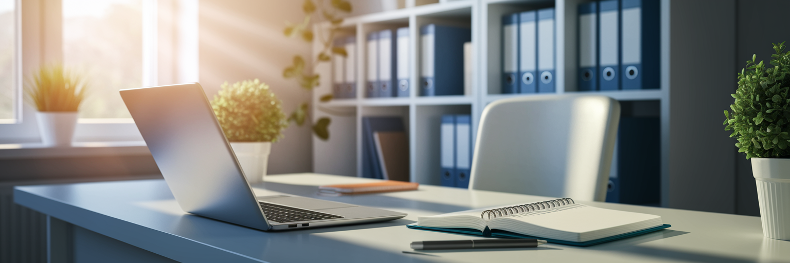 Organized freelancer desk with closed laptop.