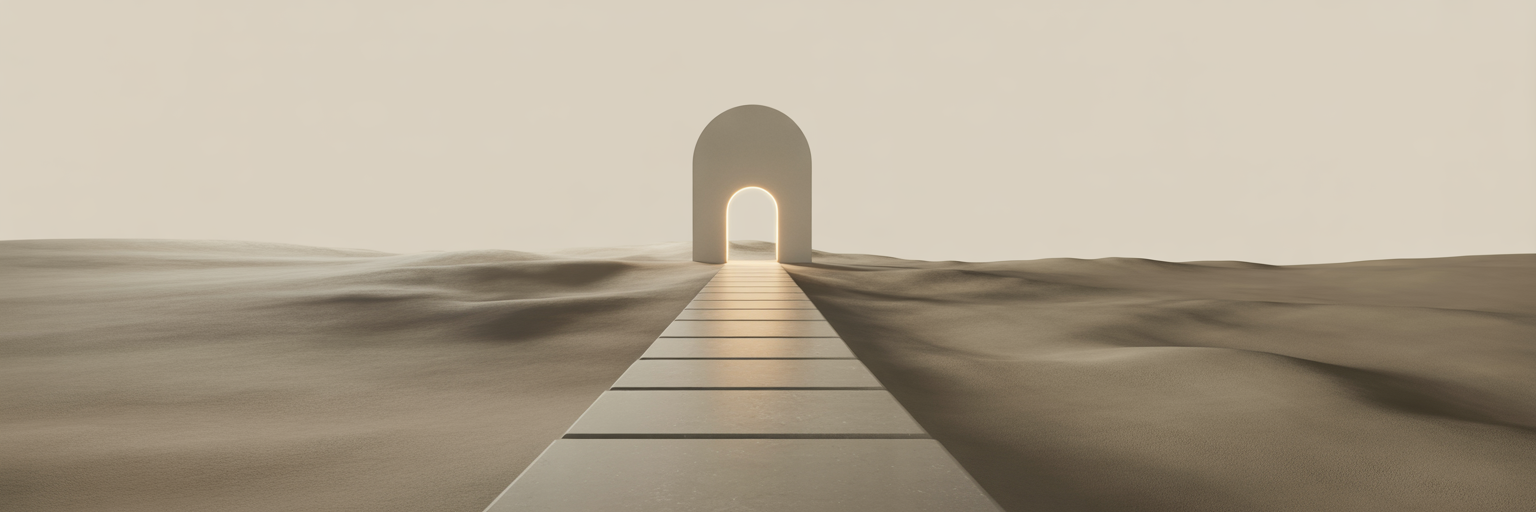 Clear stone path leading to glowing archway.