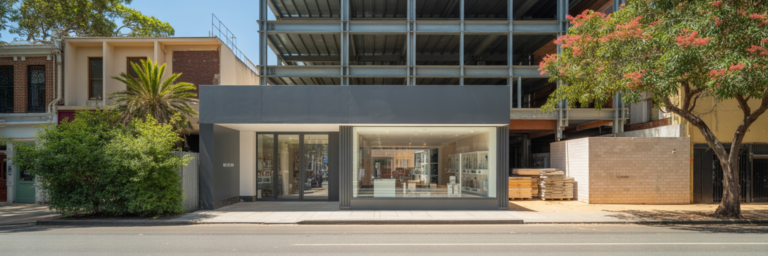Storefront with scalable construction frame next door