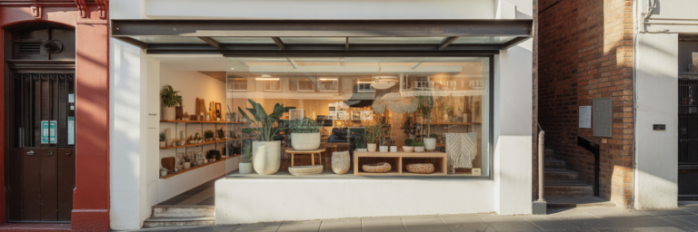 Modern Australian small business shopfront in a laneway.