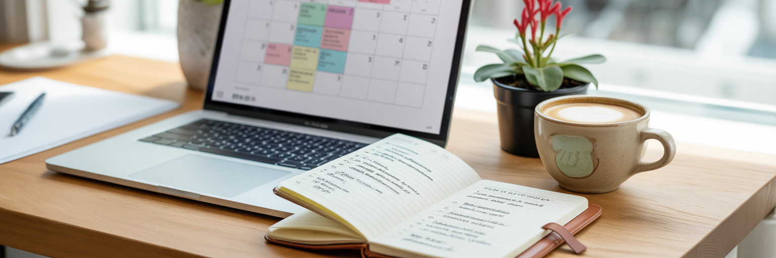 Organised social media management desk setup