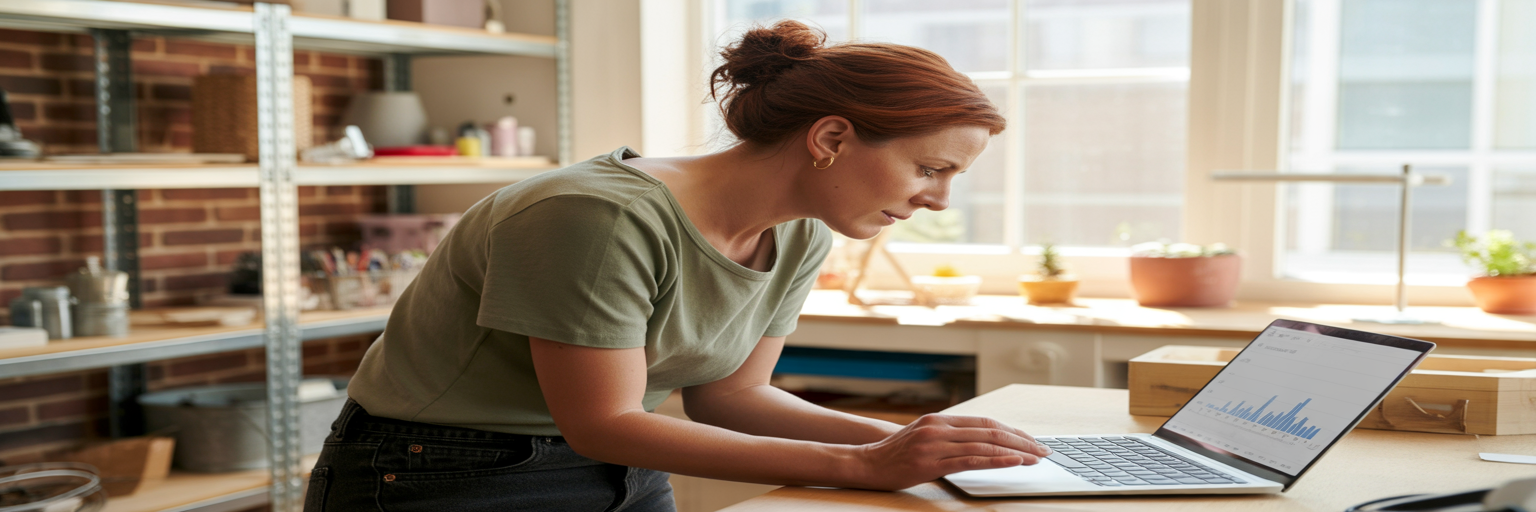 Business owner reviewing social media campaign ROI.