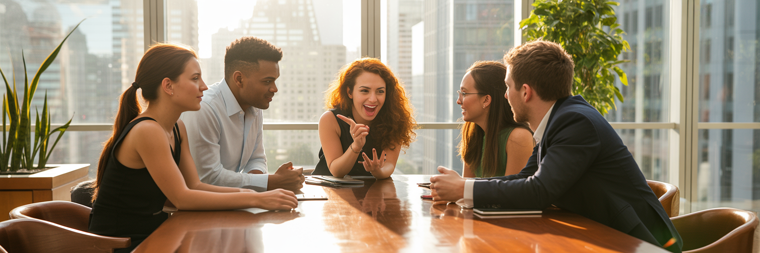 Marketing team discussing social media trends.